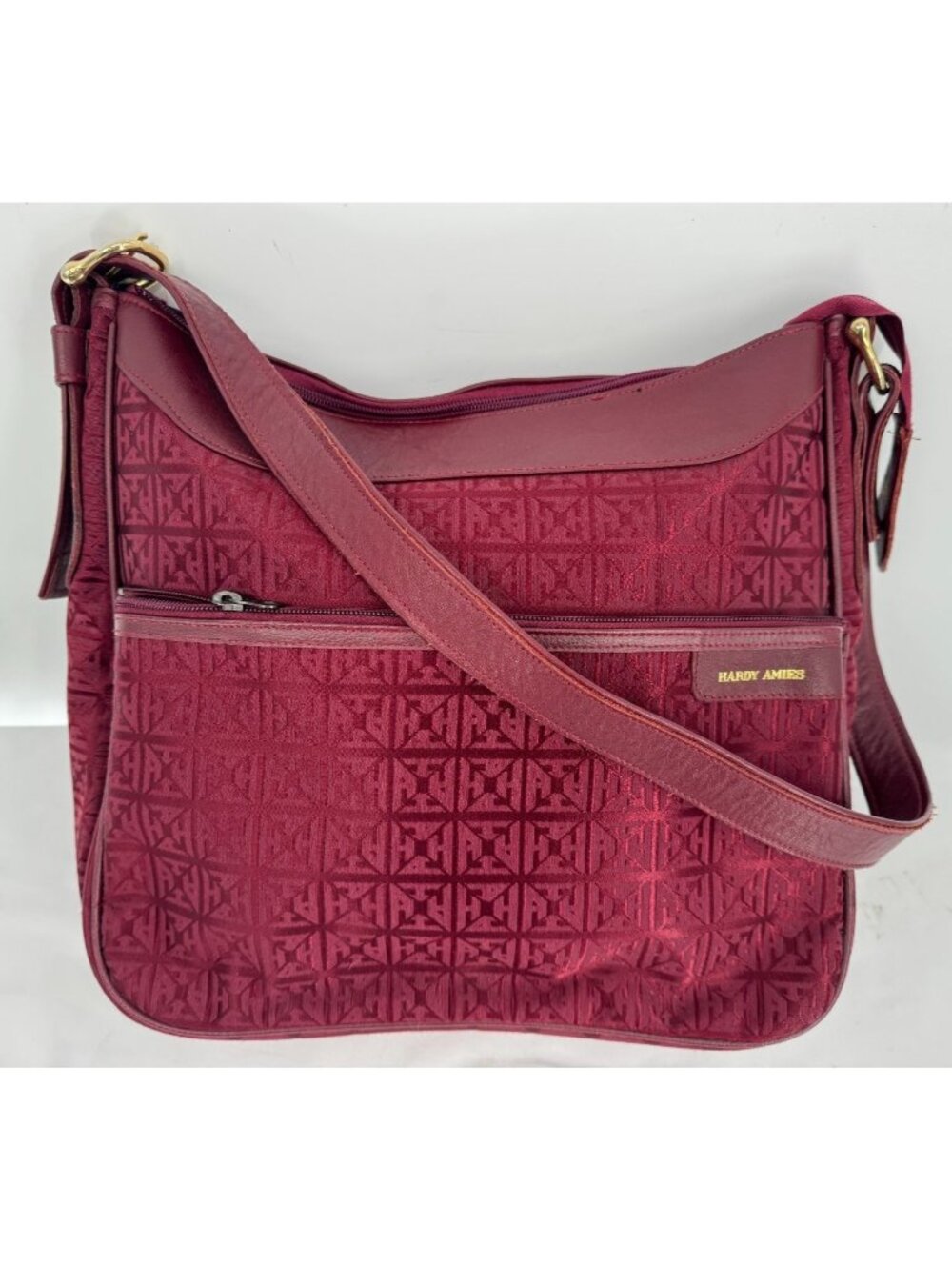 Vintage Hardy Amies London Dark Cherry Red Large Canvas Hobo Bag Shoulder Purse